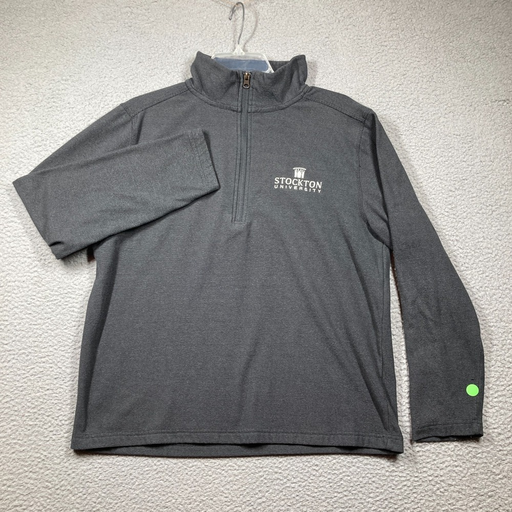 VTG  Stockton University Ospreys 1/4 Zip‎ Sweater Men's Small Dark Gray FLAWS - Picture 2 of 13